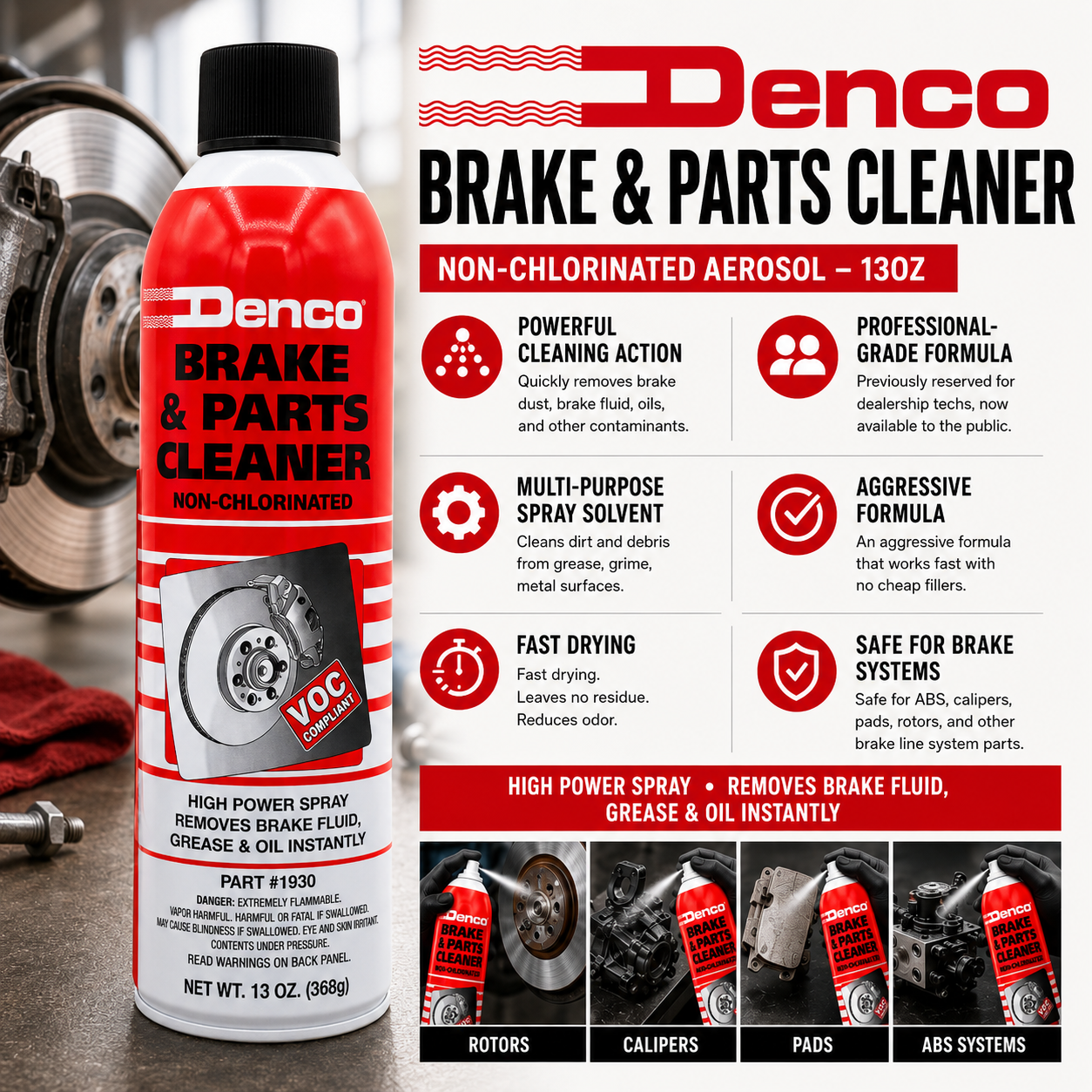 #1930 Denco Brake Cleaner Non-Chlorinated - 13 OZ Cans - 48 Pack