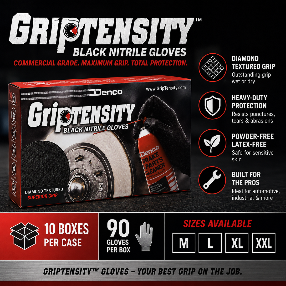 #12000 Denco Black GripTensity Commercial Grade Nitrile Gloves - DIAMOND - 7MIL