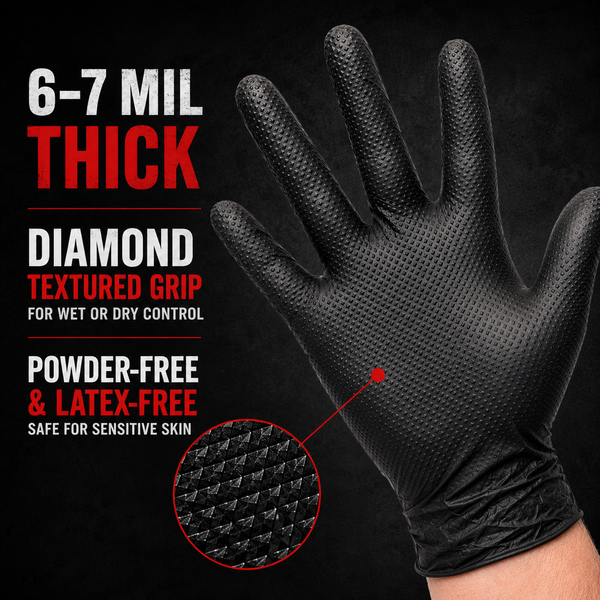 #12000 Denco Black GripTensity Commercial Grade Nitrile Gloves - DIAMOND - 7MIL