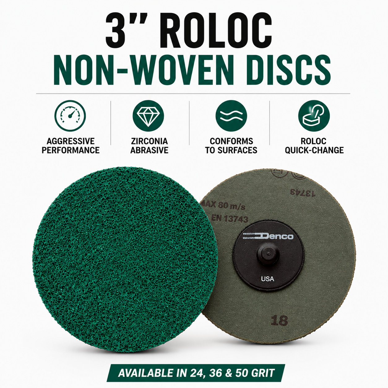 Denco 3" Green Mini Grinding Discs 25 Pack