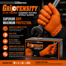 Load image into Gallery viewer, #15000 Denco Orange GripTensity Commercial Grade Nitrile Gloves - DIAMOND - 8MIL
