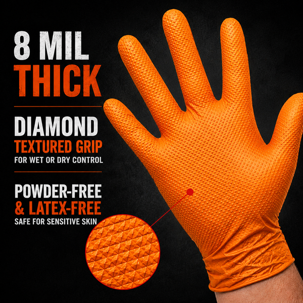 #15000 Denco Orange GripTensity Commercial Grade Nitrile Gloves - DIAMOND - 8MIL