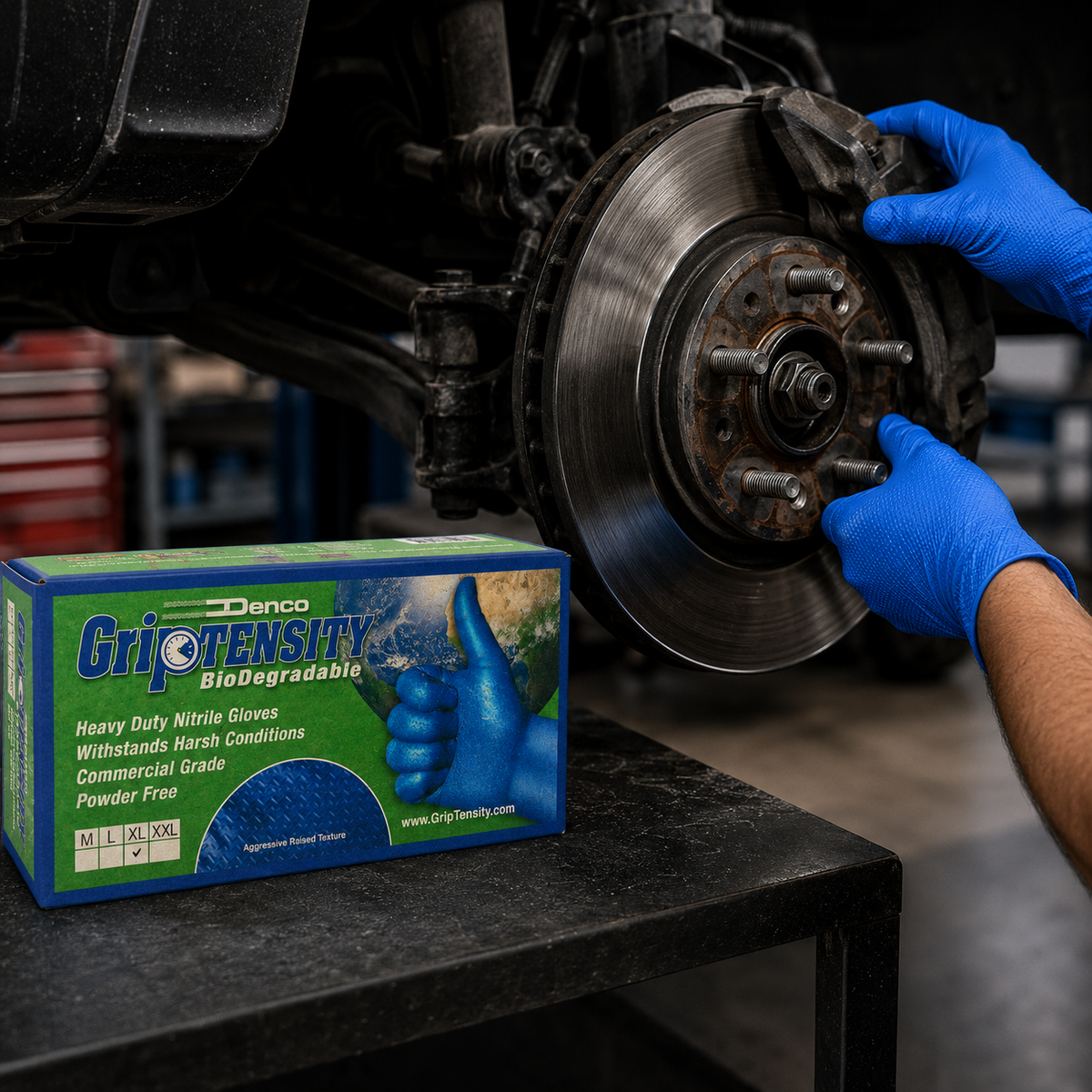#16040 Denco Blue GripTensity Biodegradable Textured Nitrile Gloves - Powder & Latex Free - 6MIL
