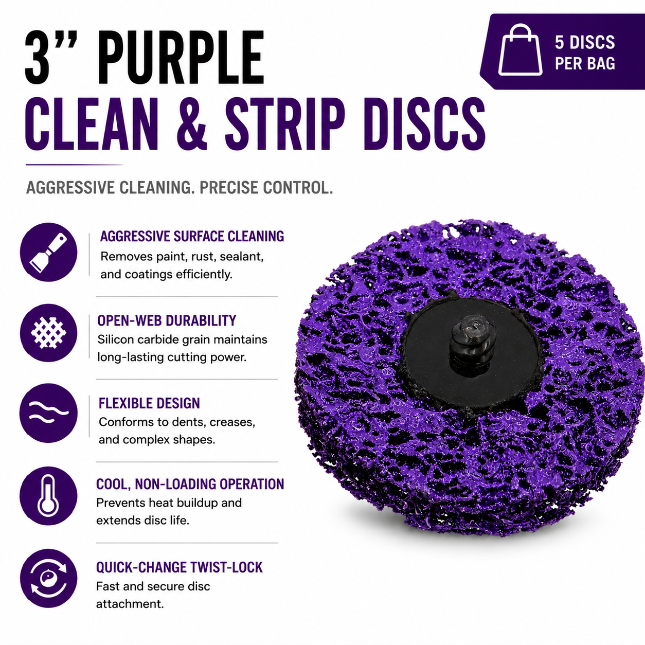 #21540D Disk Clean/Strip 3" Purple 5/Bag