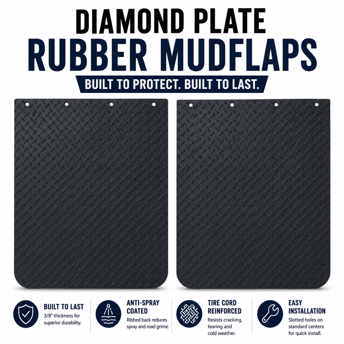 #24D Diamond Plate Mudflap - 3/8" Thick Rubber 1 PAIR