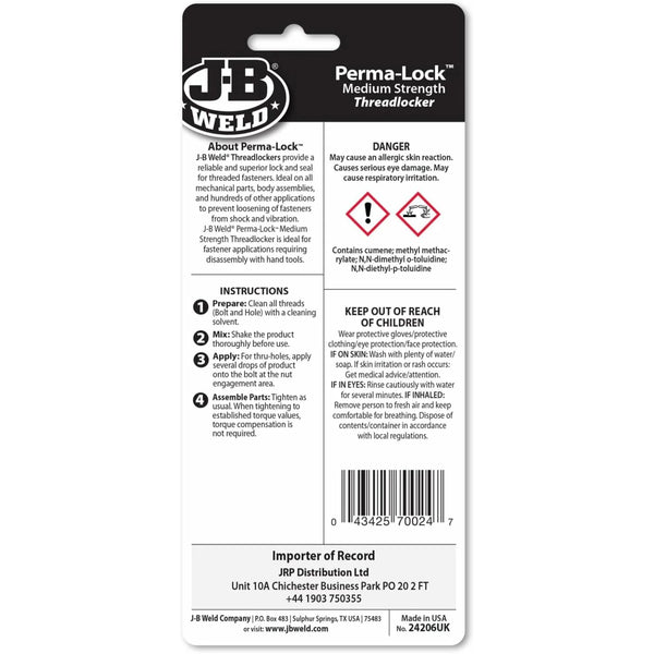 #24206 JB Weld Perma-Lock Blue Threadlocker  .2 Oz. 6/Case