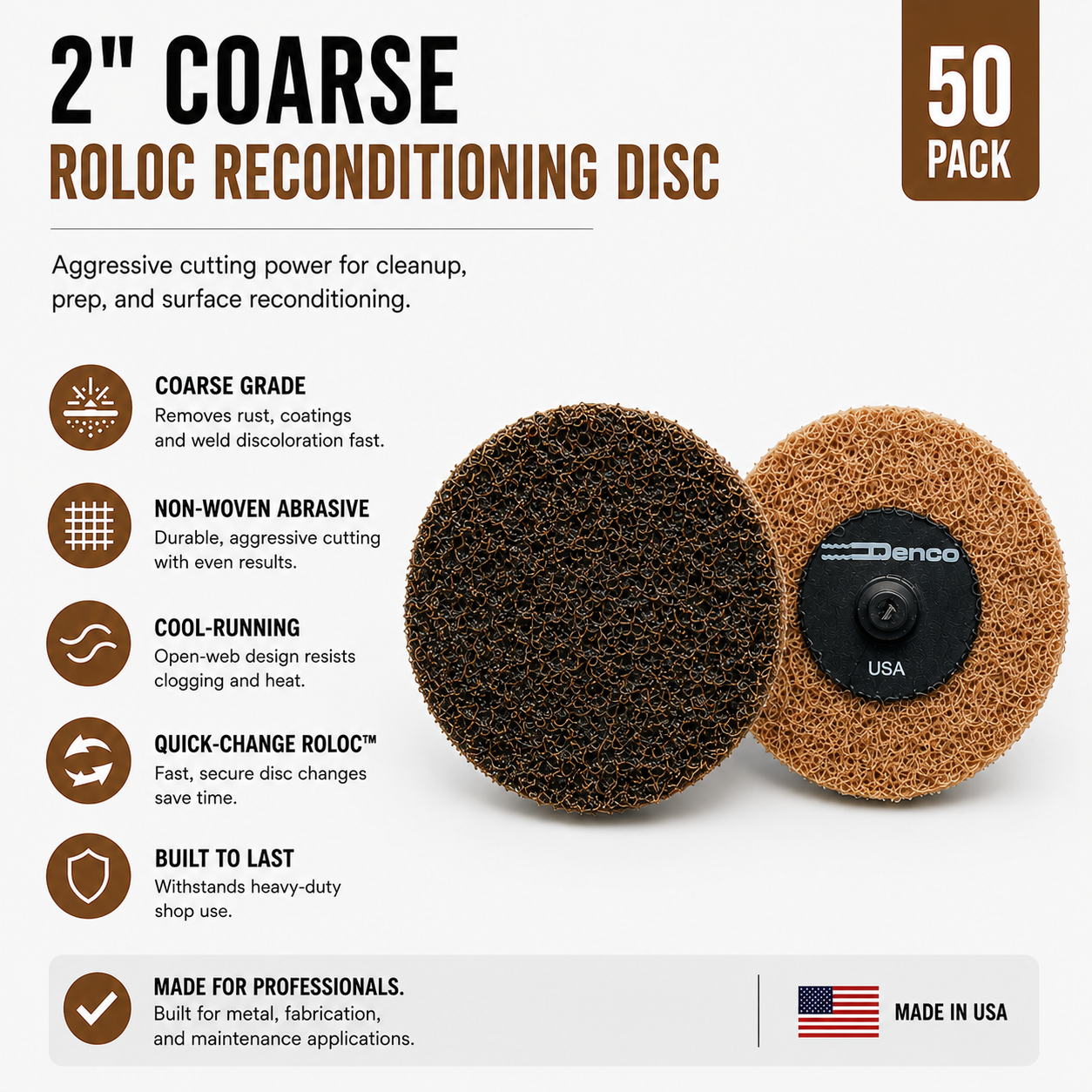 #7480TB Denco 2" Coarse Roloc Reconditioning Disc 50 Pack