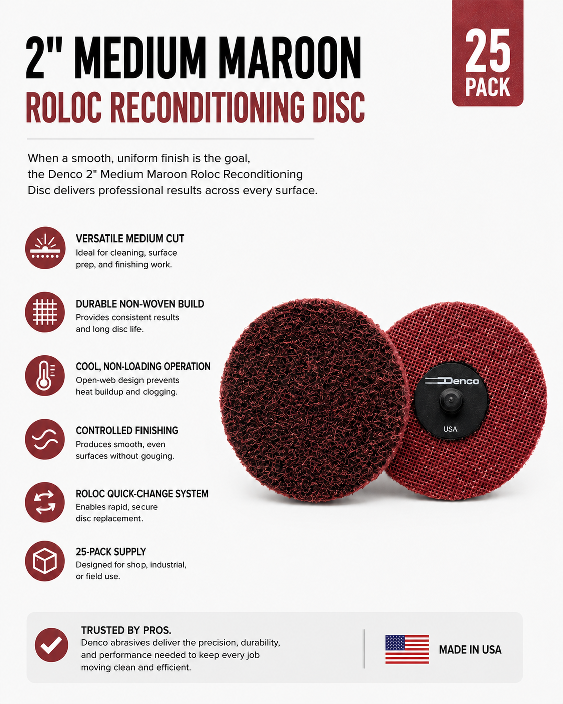#7481TB Denco 2" Medium Roloc Reconditioning Disc 25 Pack