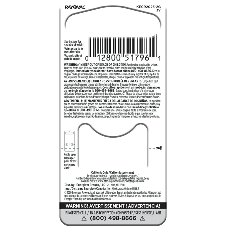 #CR2025 Lithium Coin Cell Battery Rayovac 10 Pack