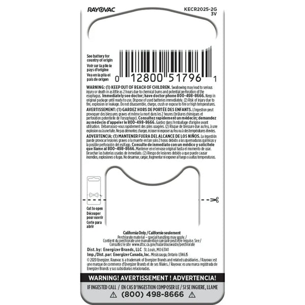 #CR2025 Lithium Coin Cell Battery Rayovac 10 Pack