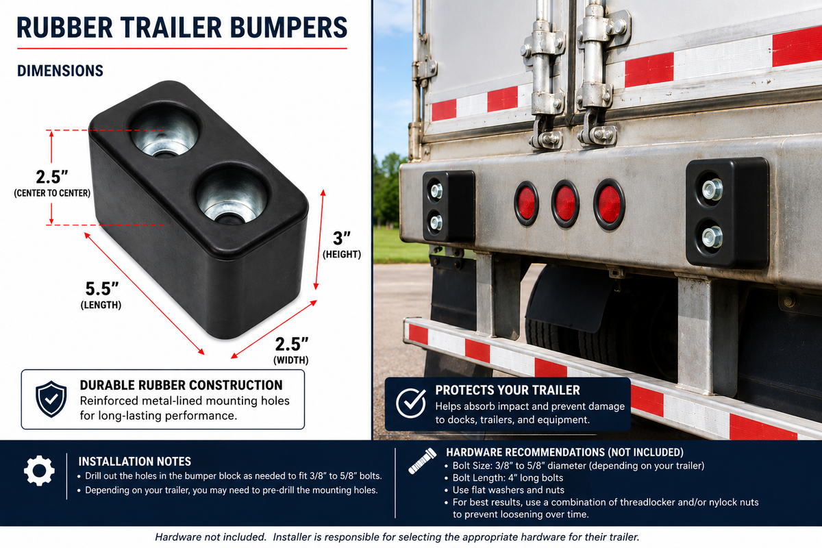 Denco Heavy Duty Rubber Trailer Bumpers, Semi-Truck, Pair, 5.5" x 2.5" x 3"