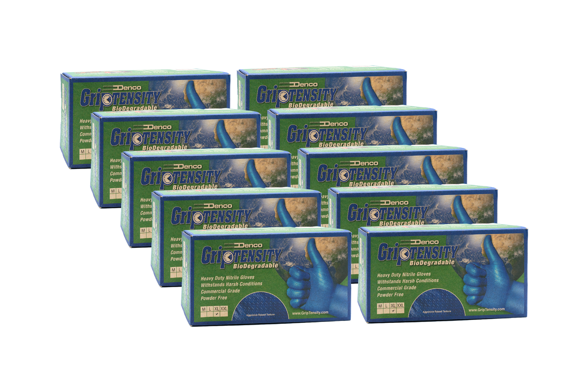 #16040 Denco Blue GripTensity Biodegradable Textured Nitrile Gloves - Powder & Latex Free - 6MIL