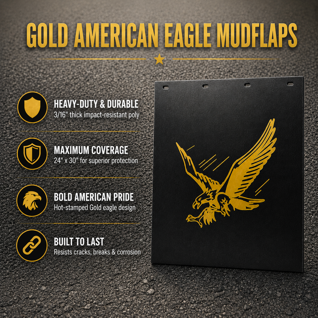 #2430GE Gold American Eagle Mudflaps - 24x30" PAIR