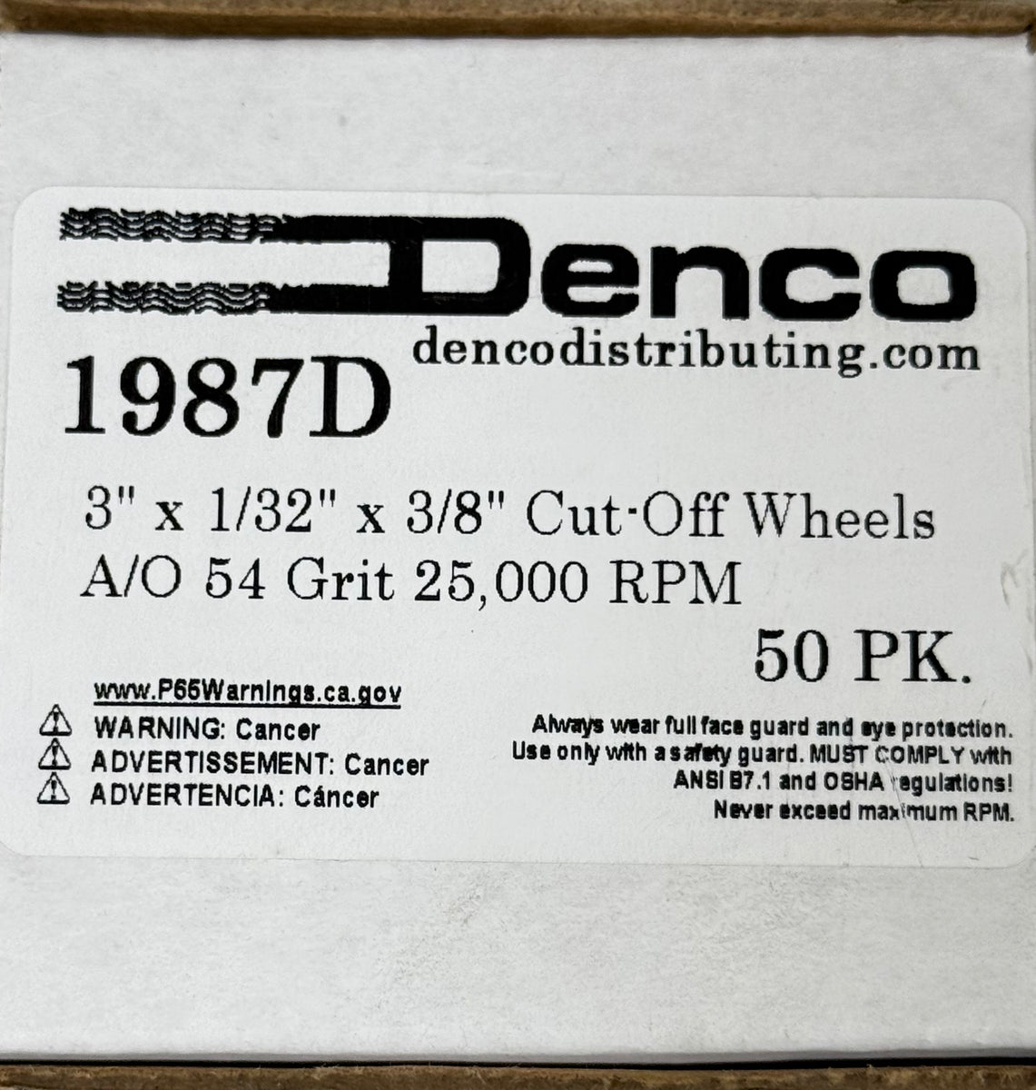 #1987D Cut Off Wheel 3" x 1/32" x 3/8" Pr/Each/50 Box