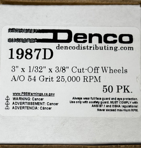 #1987D Cut Off Wheel 3" x 1/32" x 3/8" Pr/Each/50 Box