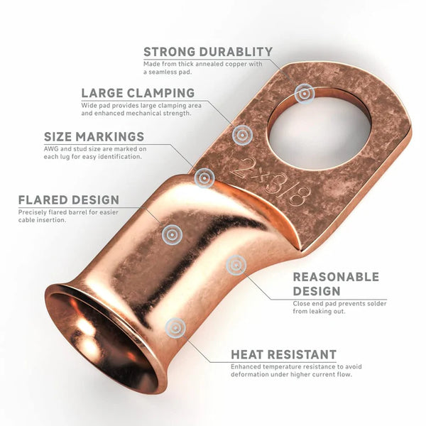 1-0 Copper Lugs Assorted Sizes 10 Pack