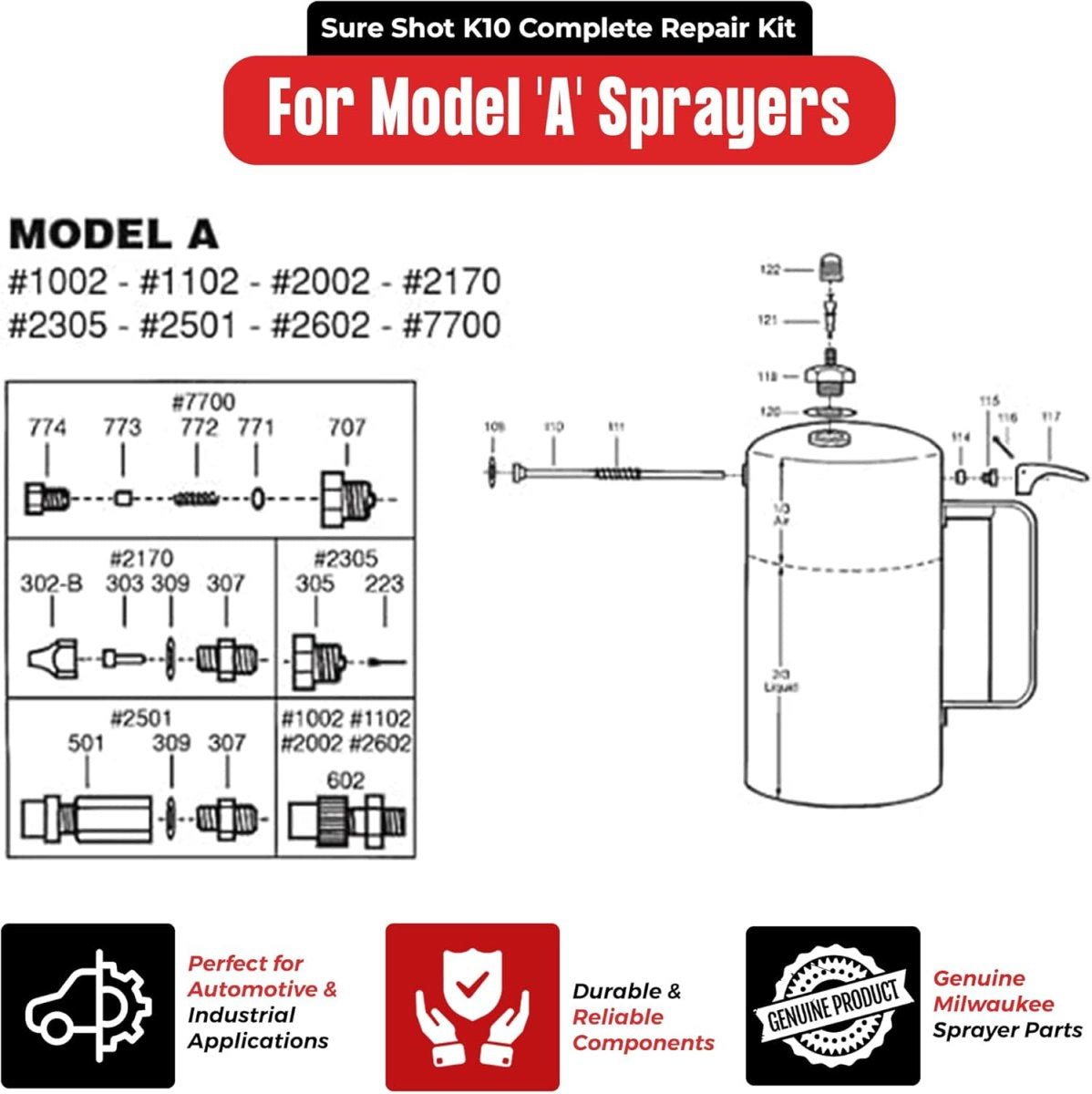 #K10 Sure Shot Complete Repair Kit for Model A Sprayers