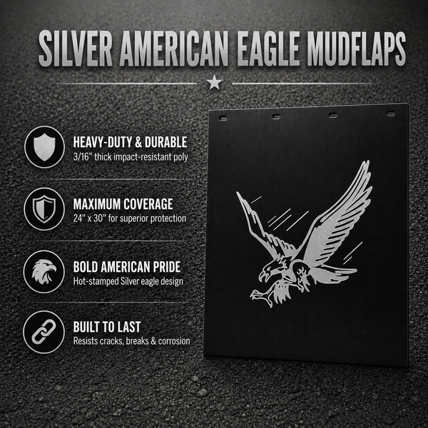 #2430SE Silver American Eagle Mudflaps - 24x30" PAIR