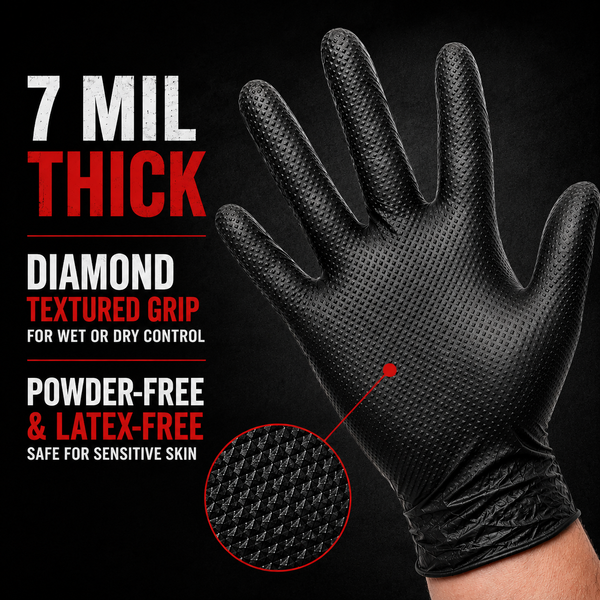 #12000 Denco Black GripTensity Commercial Grade Nitrile Gloves - DIAMOND - 7MIL