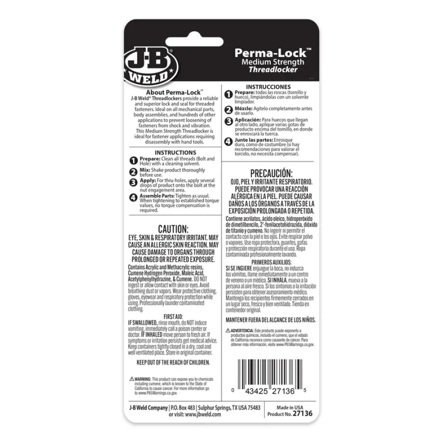 #27136 JB Weld Threadlocker 36ml Red