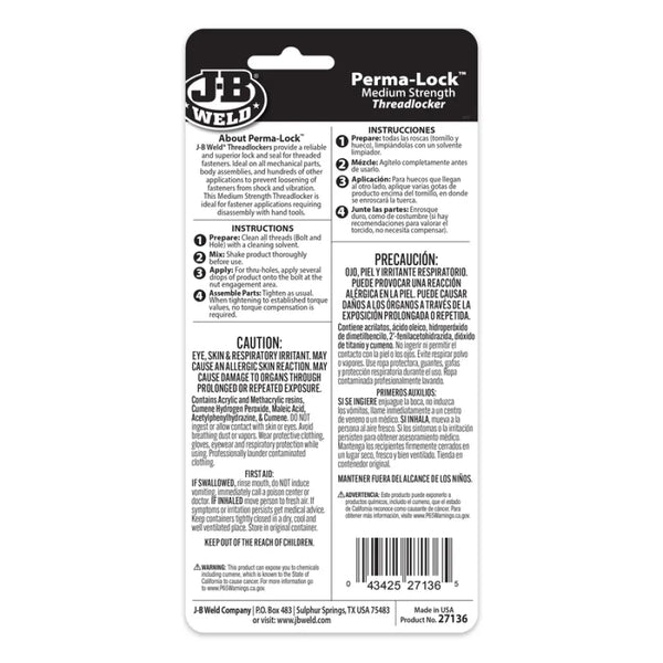 #27136 JB Weld Threadlocker 36ml Red