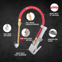 Load image into Gallery viewer, #S506 Original Dual Head Chuck Tire Inflator Gauge - 15" Hose
