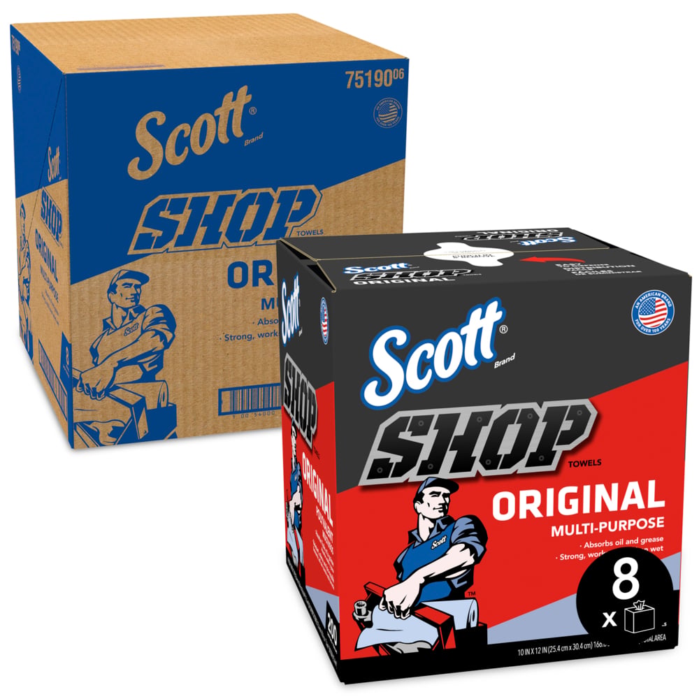 #75190 Scott Shop Towels Original Blue Pop-Up Dispenser Box 200 Towels/Box