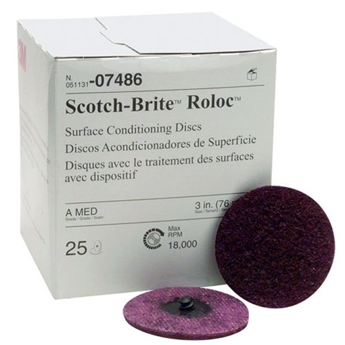 #07486 3M Scotch-Brite Fibre Roloc 3" Medium Recon Disc Purple 25 Pack