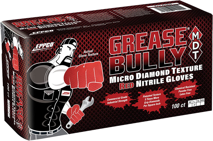 RED Grease Bully - 7 Mil - Micro Diamond Texture Nitrile Gloves