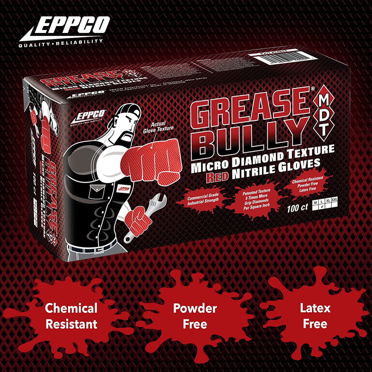 Eppco Grease Bully 7 Mil - Red Micro Diamond Texture Gloves