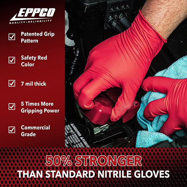 Eppco Grease Bully 7 Mil - Red Micro Diamond Texture Gloves
